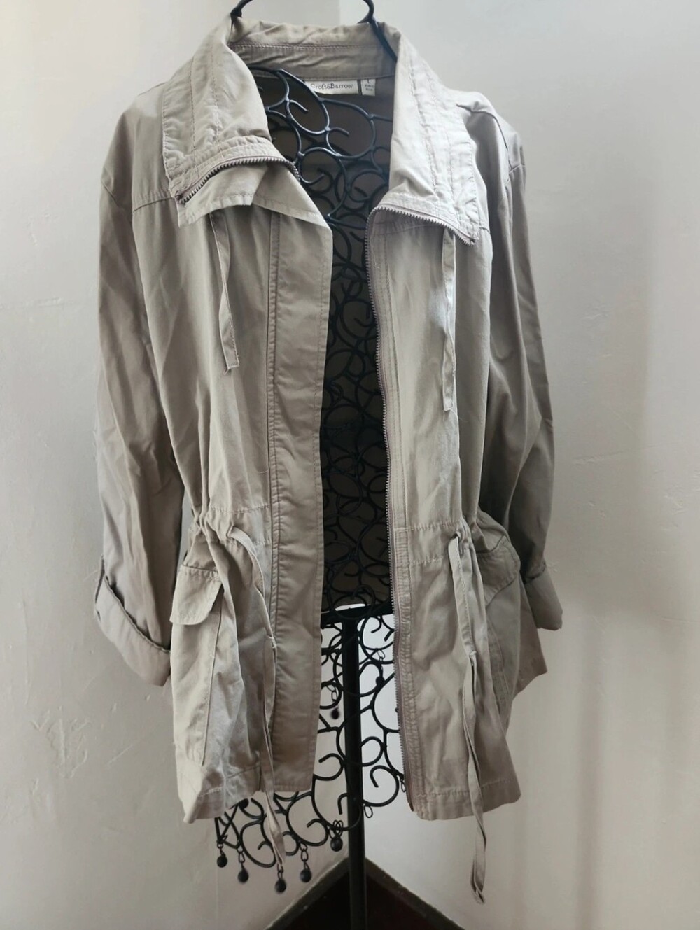 croft & barrow Light Beige Utility Jacket with Drawstring Waist